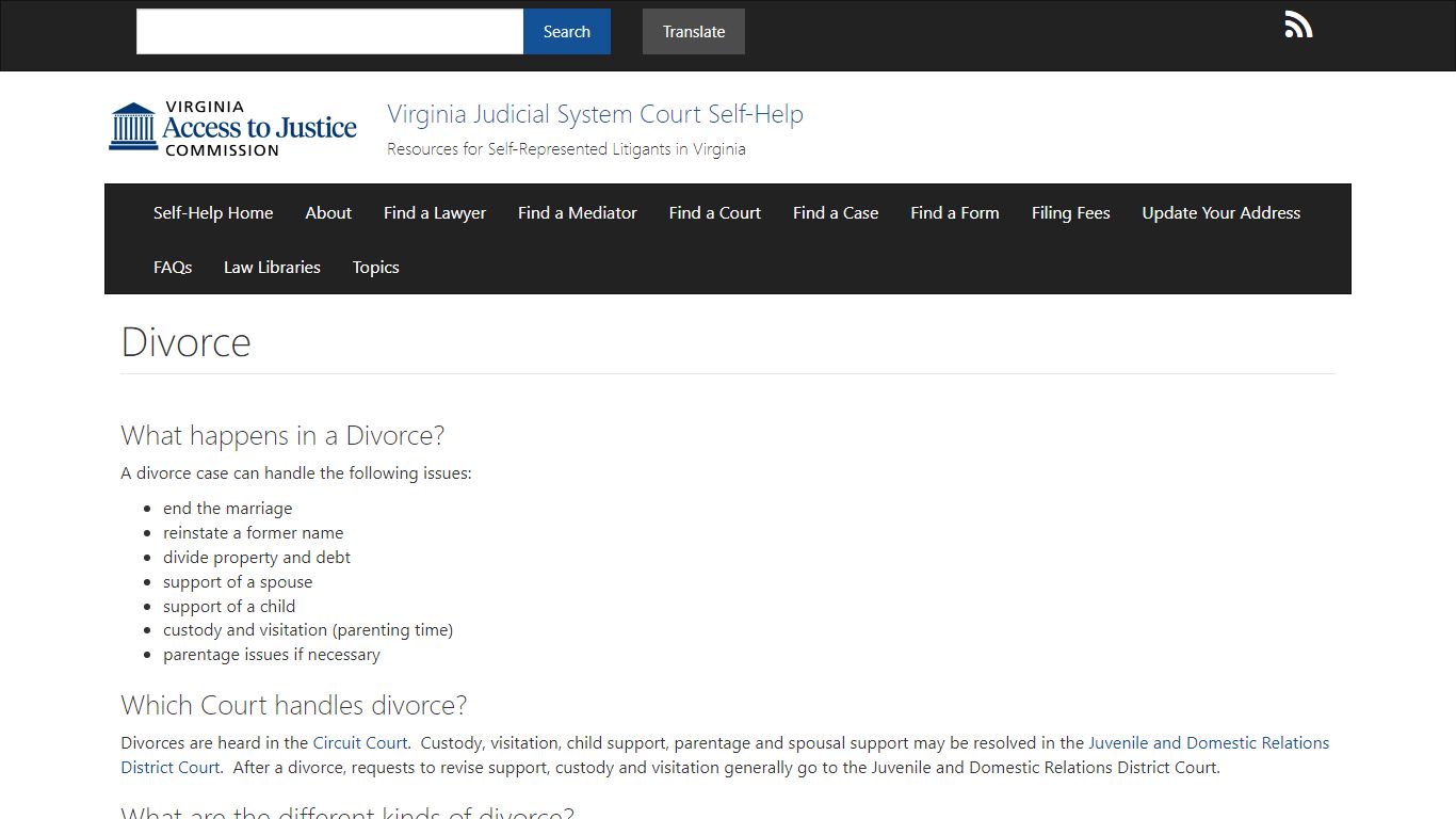 Divorce - VA ATJ - Virginia Judicial System Court Self-Help